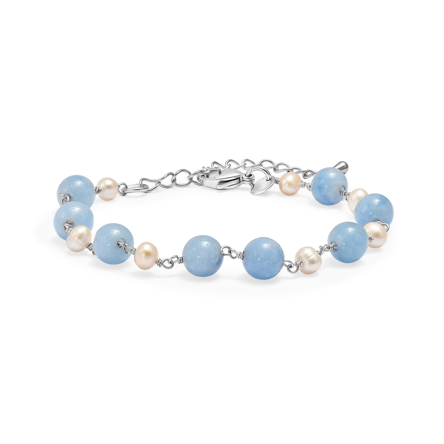 EVER TRUE Milchiger Aquamarin, Süßwasser Perle Armband ca. 19 cm 316L Edelstahl Platiniert 32.00 ct