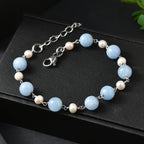 EVER TRUE Milchiger Aquamarin, Süßwasser Perle Armband ca. 19 cm 316L Edelstahl Platiniert 32.00 ct