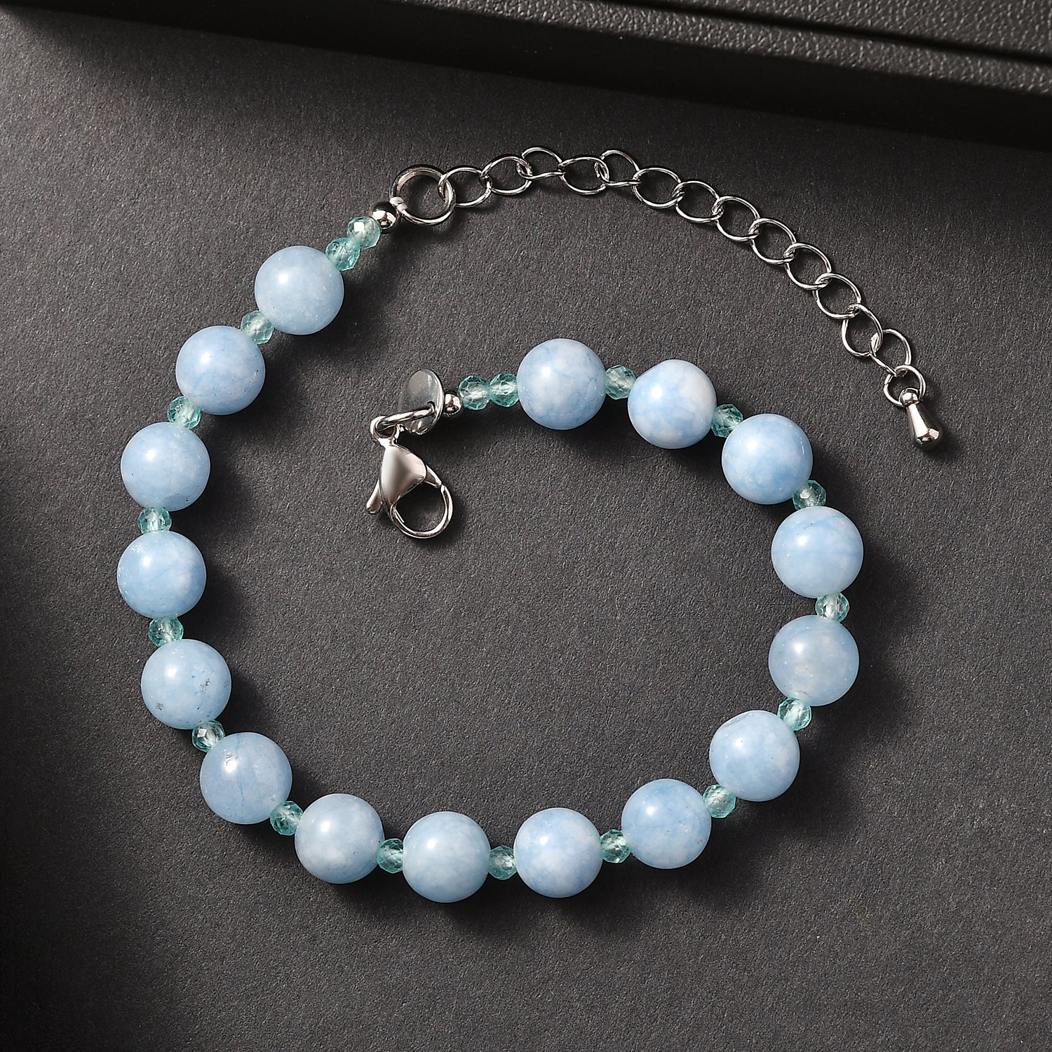 EVER TRUE Milchiger Aquamarin, Apatit Armband ca. 19 cm 316L Edelstahl Platiniert ca. 63.50 ct