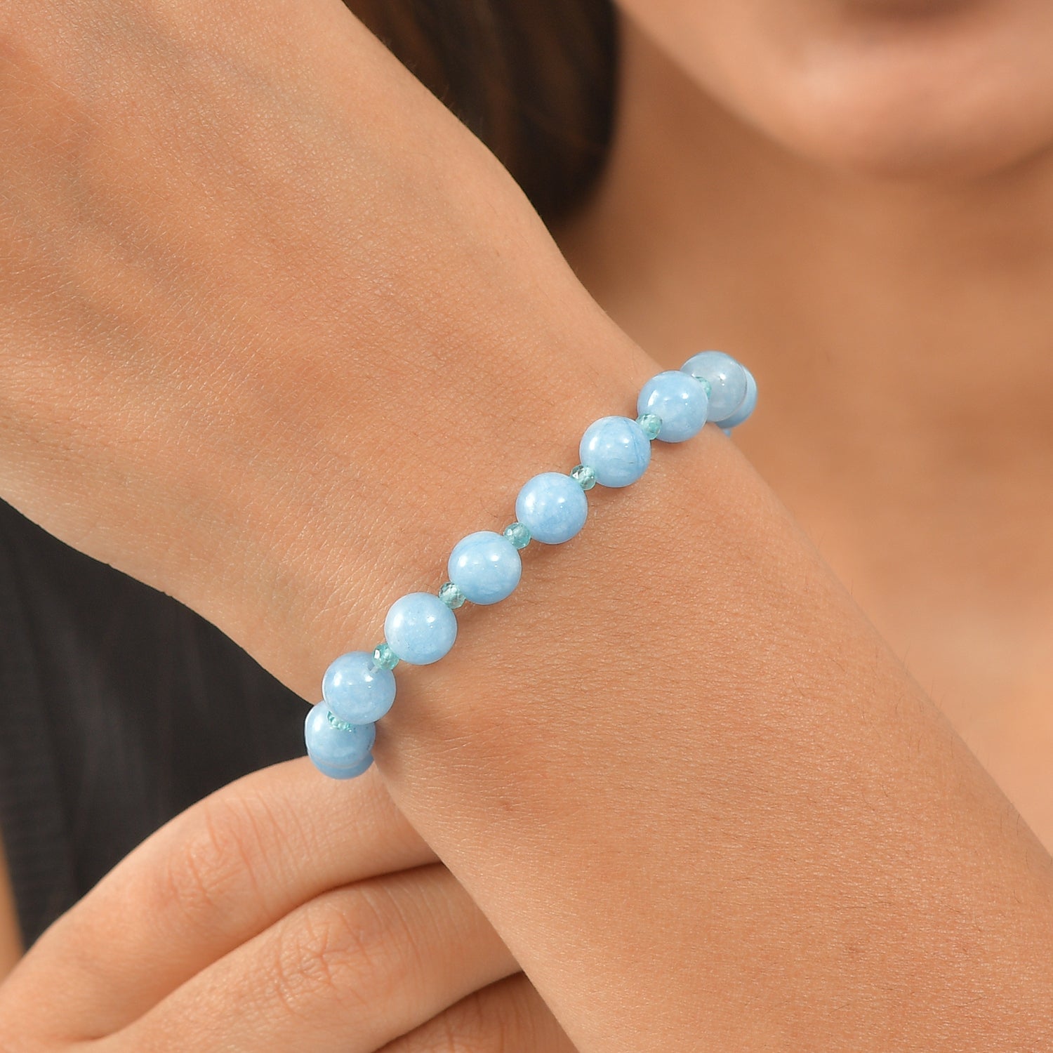 EVER TRUE Milchiger Aquamarin, Apatit Armband ca. 19 cm 316L Edelstahl Platiniert ca. 63.50 ct