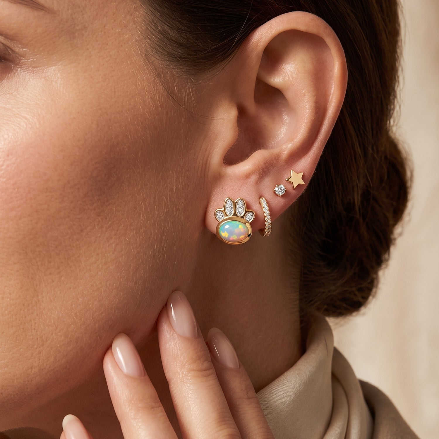 D'Joy AA Natürlicher, äthiopischer Welo Opal, Moissanit Ohrringe 925 Silber 585 Vergoldet ca. 0.83 ct