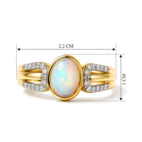 D'Joy AA Natürlicher, äthiopischer Welo Opal, Moissanit Ring 925 Silber 585 Vergoldet (Größe 17.00) ca. 0,99 ct