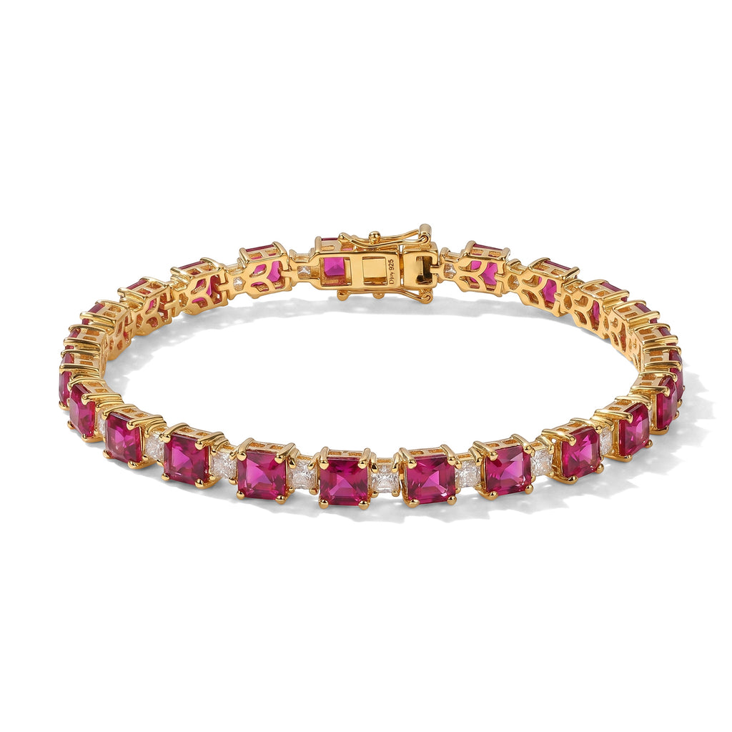 D'Joy AAA Lab Grown Rubin, Moissanit Armband ca. 20 cm 925 Silber 750 Gelbgold vermeil ca. 23,62 ct.