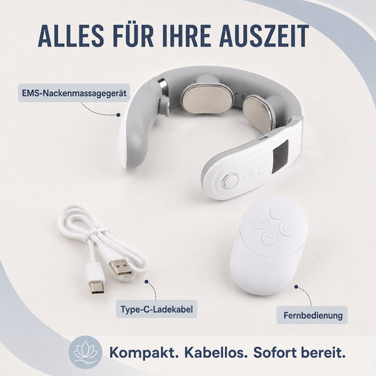 LIVMORE EMS-Nackenmassagegerät mit 10 Massagemodi und 16 Intensitätsstufen, USB-C-Ladeanschluss, 15  x 14 x 4 cm, Weiß