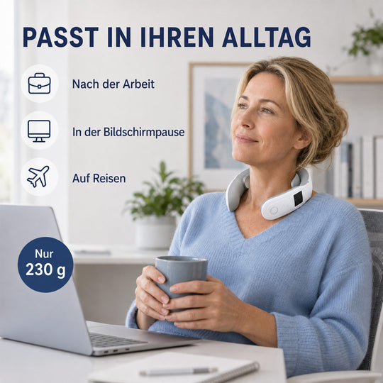 LIVMORE EMS-Nackenmassagegerät mit 10 Massagemodi und 16 Intensitätsstufen, USB-C-Ladeanschluss, 15  x 14 x 4 cm, Weiß