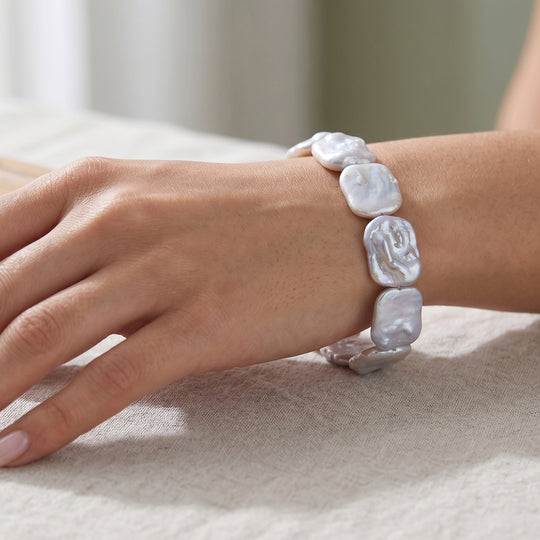 Weiße Keshi Perle Armband 18 cm