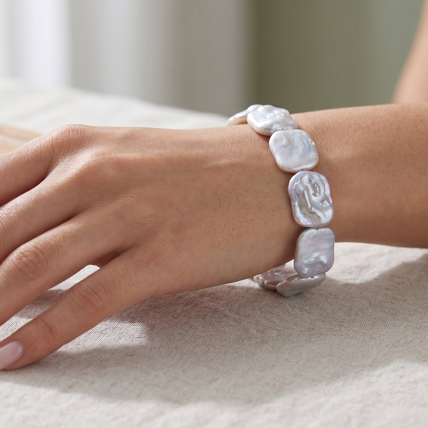 Weiße Keshi Perle Armband 18 cm