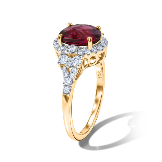LUXURIANT (10-16 Werktage Lieferzeit)  3 ct. AAA Farbwechsel Granat und Labor Diamant Ring in 417 Gold