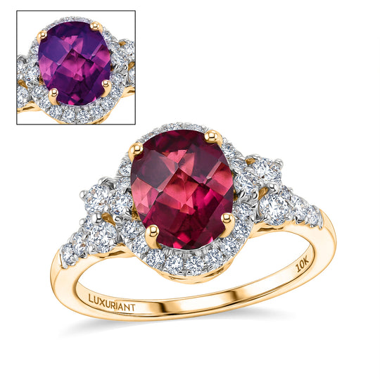LUXURIANT (10-16 Werktage Lieferzeit)  3 ct. AAA Farbwechsel Granat und Labor Diamant Ring in 417 Gold