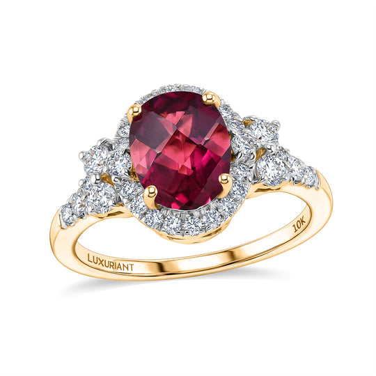 LUXURIANT (10-16 Werktage Lieferzeit)  3 ct. AAA Farbwechsel Granat und Labor Diamant Ring in 417 Gold