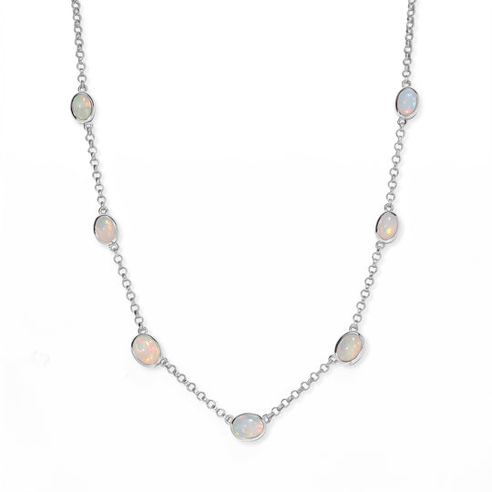 D'Joy AA natürliche, äthiopische Welo Opal 45+5cm Halskette, 925 Silber rhodiniert - 4,42 ct.