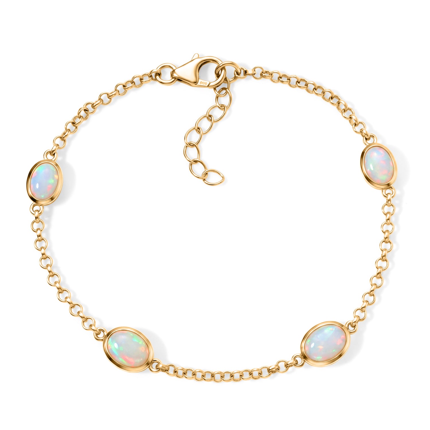 D'Joy AA natürliches, äthiopisches Welo Opal 19+2,5cm Armband, 925 Silber 750 Gelbgold Vermeil - 2,76 ct.