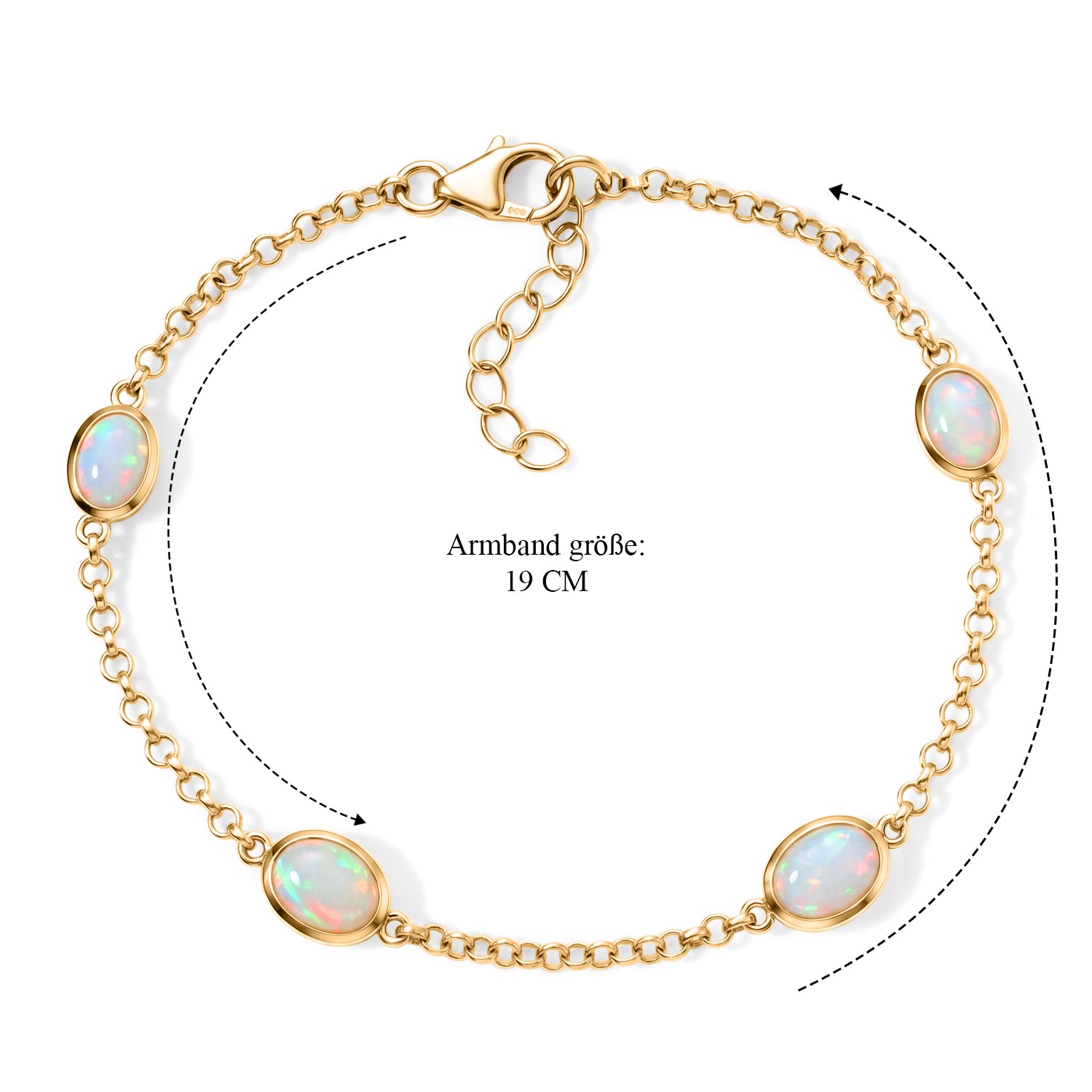 D'Joy AA Natürlicher, äthiopischer Welo Opal Armband ca. 19 cm +2.5 cm Extender 925 Silber 750 Gelbgold vermeil ca. 2,76 ct.