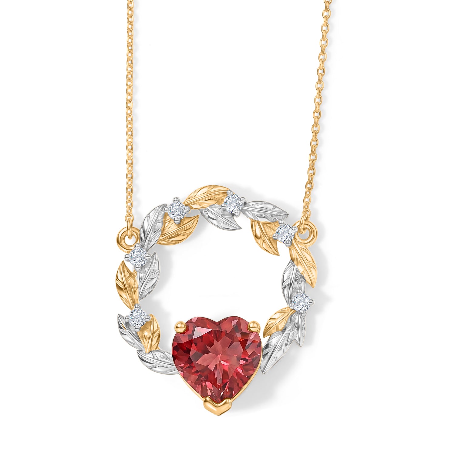 D'Joy Lab Grown Padparadscha-Saphir, Weißer Zirkon Halskette ca. 50 cm 925 Silber Rhodiniert und 750 Gelbgold Vermeil ca. 5.69 ct