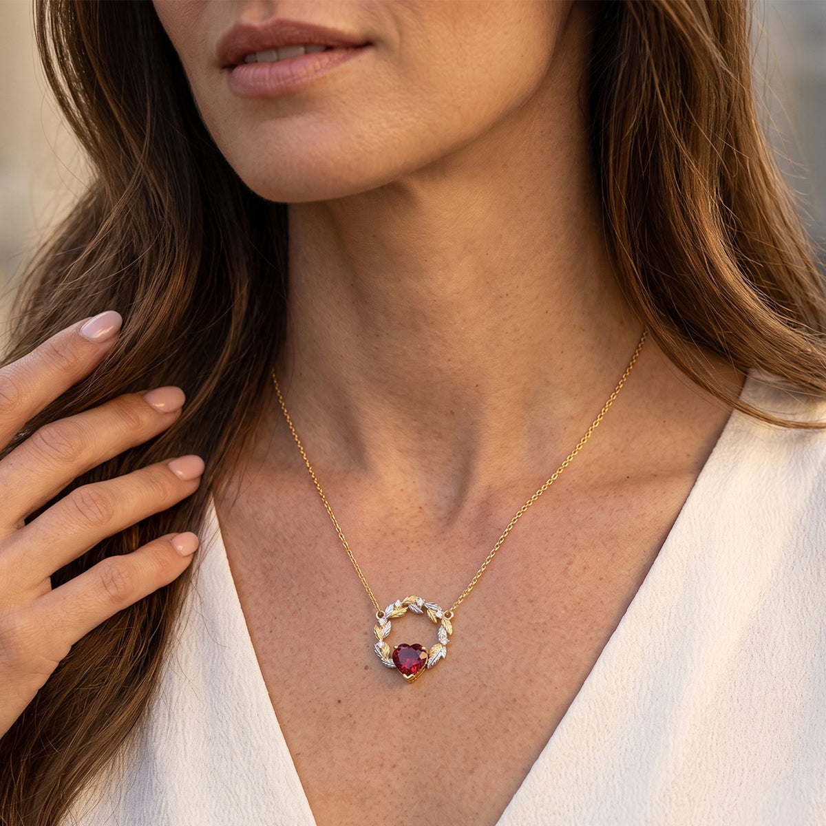 D'Joy Lab Grown Padparadscha-Saphir, Weißer Zirkon Halskette ca. 50 cm 925 Silber Rhodiniert und 750 Gelbgold Vermeil ca. 5.69 ct