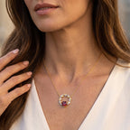 D'Joy Lab Grown Padparadscha-Saphir, Weißer Zirkon Halskette ca. 50 cm 925 Silber Rhodiniert und 750 Gelbgold Vermeil ca. 5.69 ct