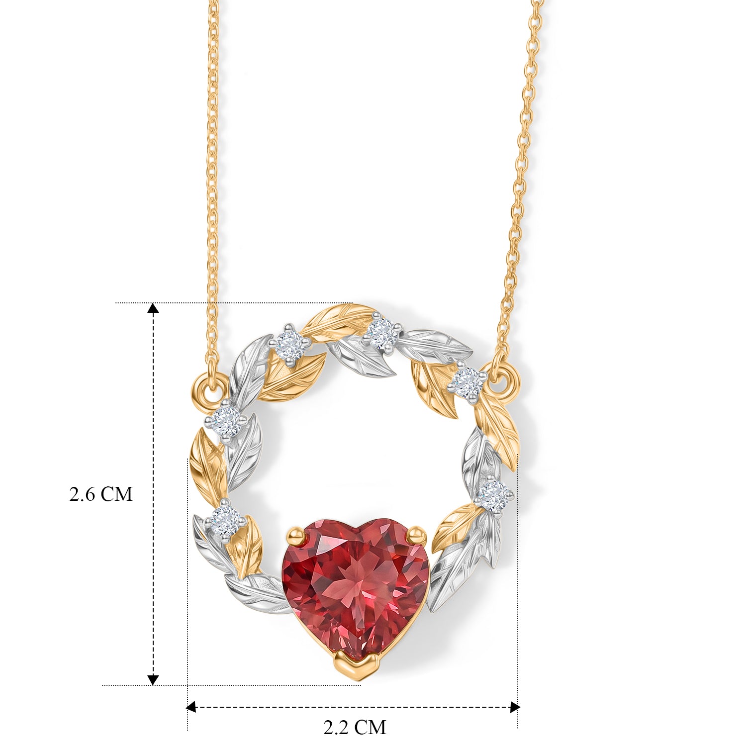 D'Joy Lab Grown Padparadscha-Saphir, Weißer Zirkon Halskette ca. 50 cm 925 Silber Rhodiniert und 750 Gelbgold Vermeil ca. 5,69 ct.