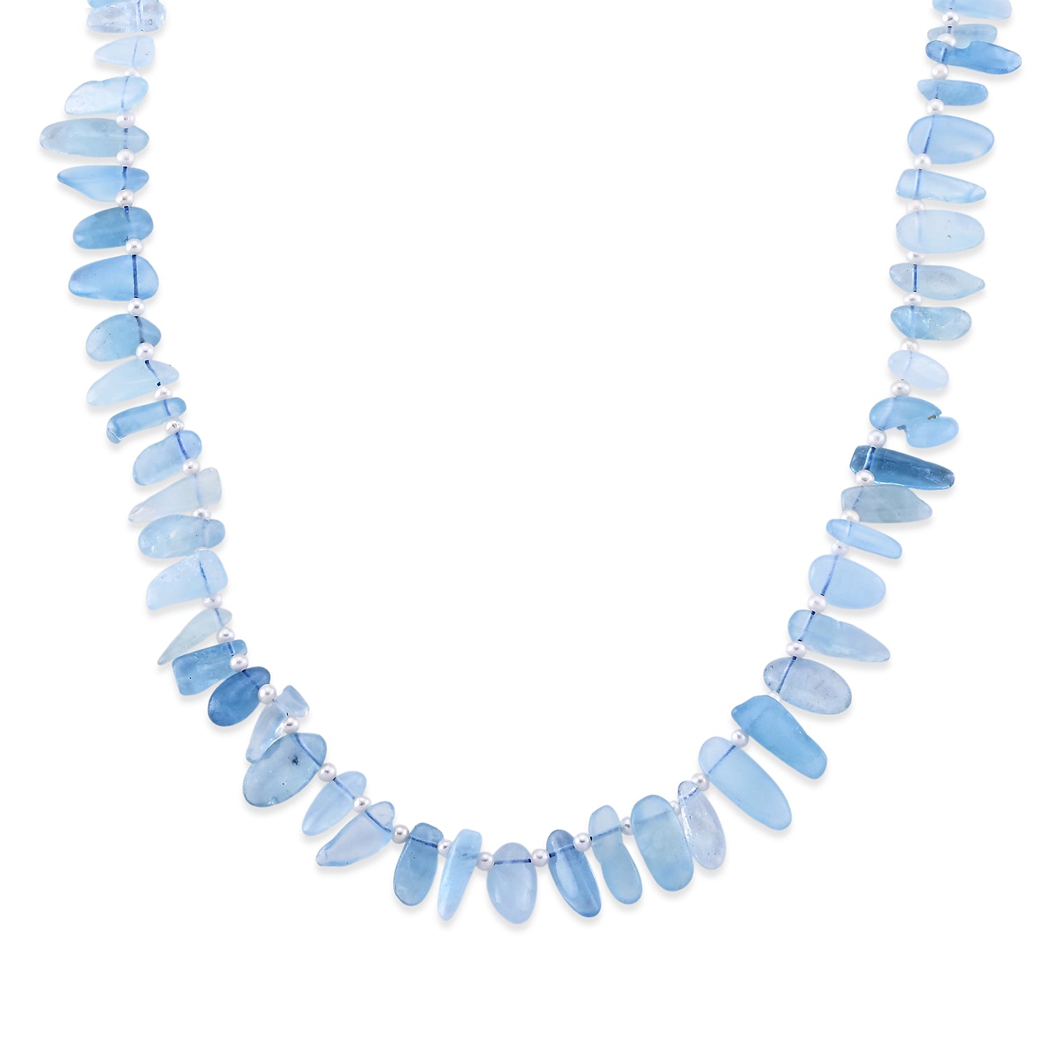 Aquamarin, Weiße Süßwasser Perle (2-3mm) Halskette ca. 45 cm 316L Edelstahl 170.00 ct