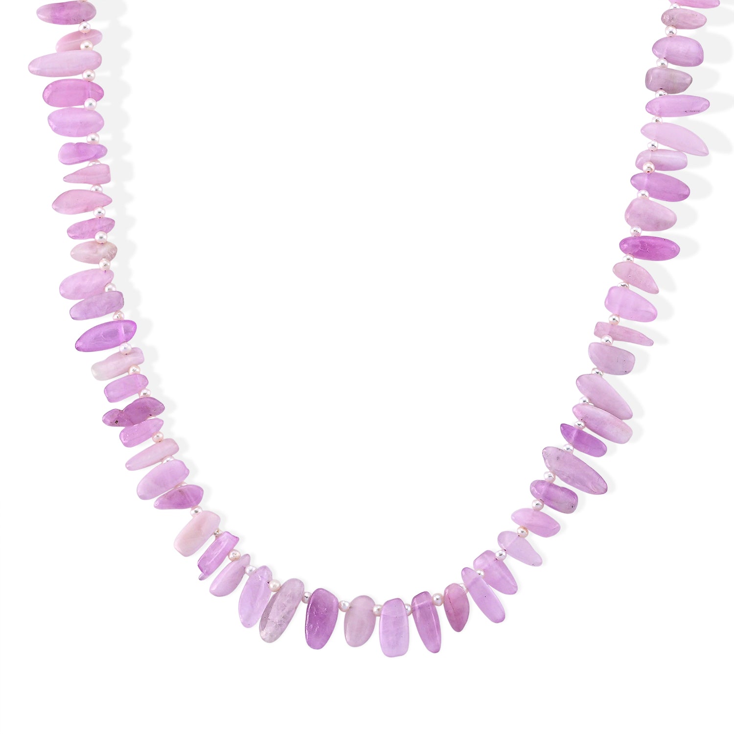 Kunzit, Weiße Süßwasser Perle (2-3mm) Halskette ca. 45 cm 316L Edelstahl 170.00 ct