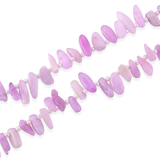 Kunzit, Weiße Süßwasser Perle (2-3mm) Halskette ca. 45 cm 316L Edelstahl 170.00 ct