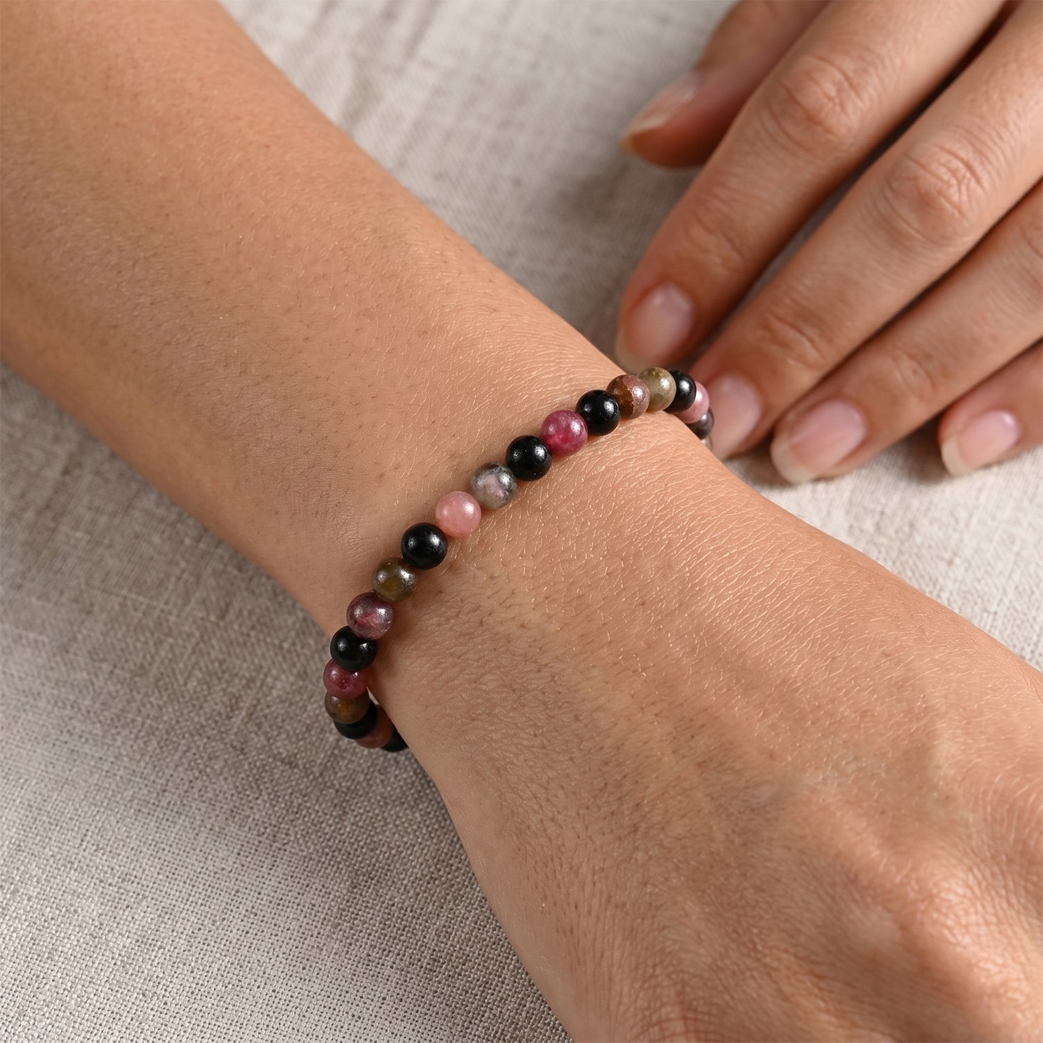 Mehrfarbiges-Turmalin Armband ca. 18 cm 316L Edelstahl ca. 30.00 ct