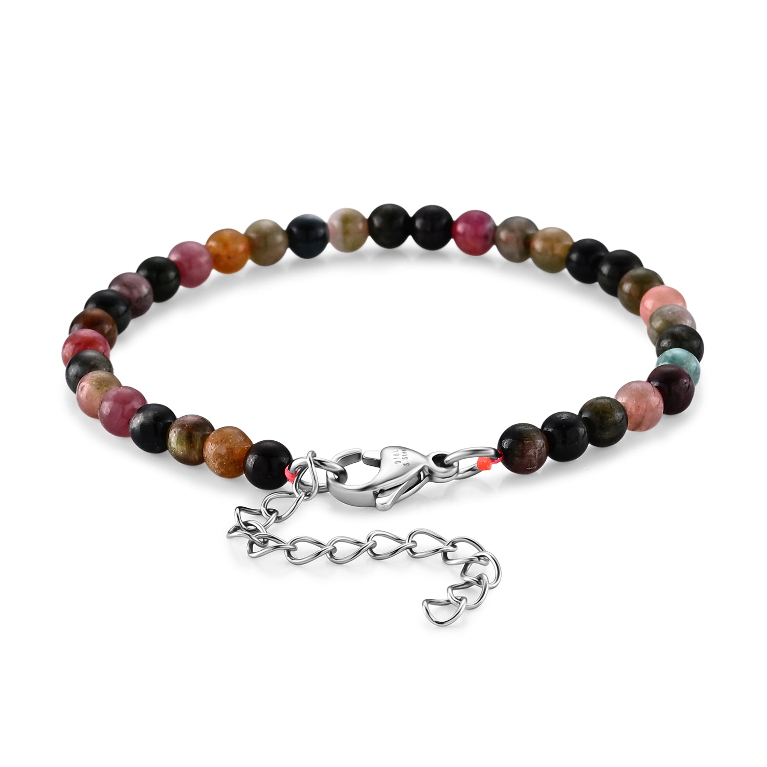 Mehrfarbiges-Turmalin Armband ca. 18 cm 316L Edelstahl ca. 30.00 ct