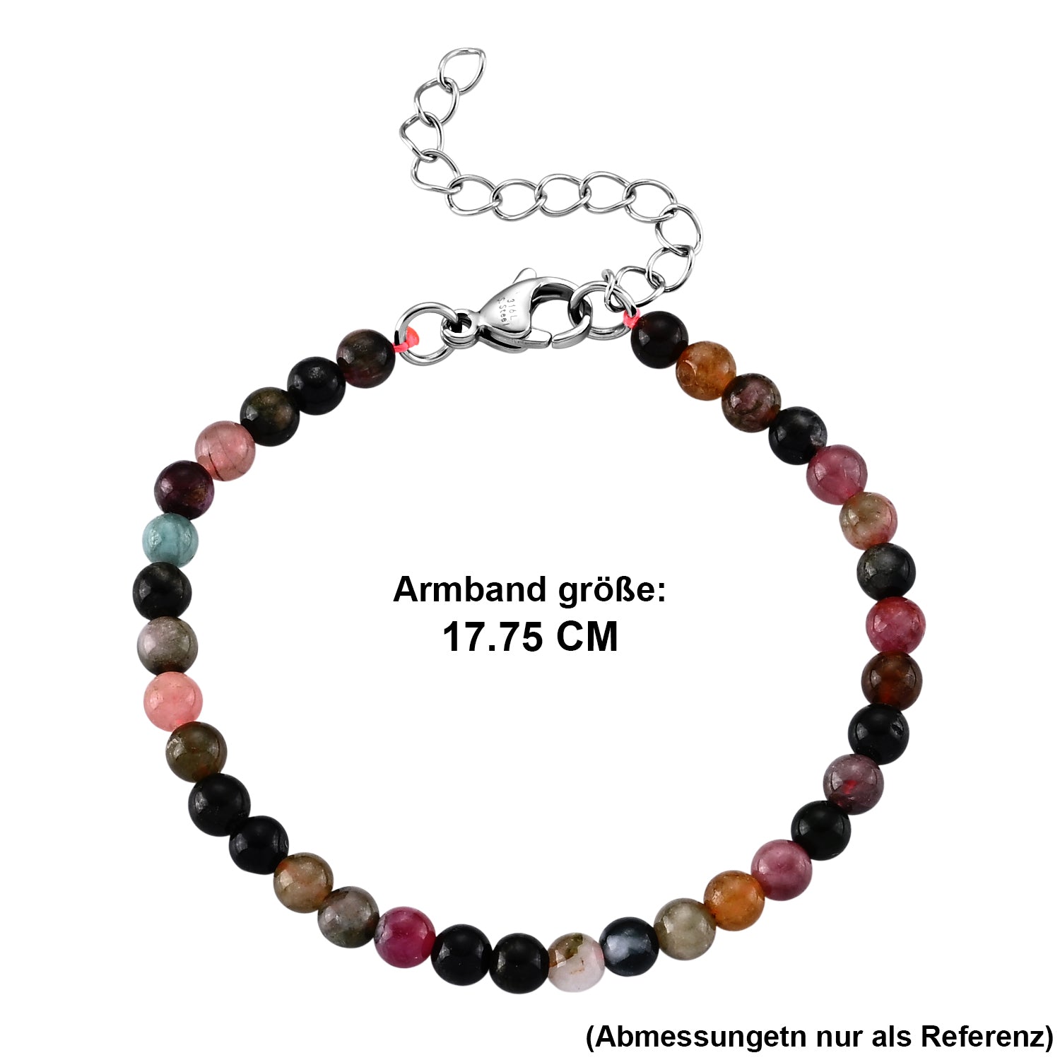 Mehrfarbiges-Turmalin Armband ca. 18 cm 316L Edelstahl ca. 30.00 ct
