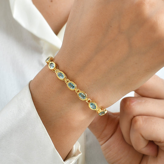 EverTrue AAA blauer Zirkon 19cm Armband, 950 Kupfer mit Gelbgold E-Beschichtung - 13,79 ct.