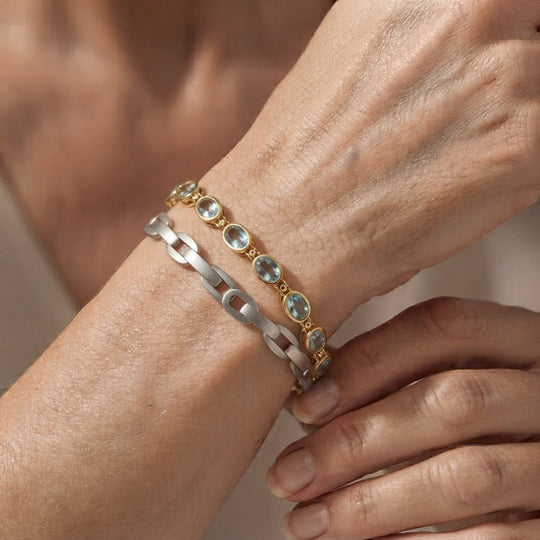 EverTrue AAA blauer Zirkon 19cm Armband, 950 Kupfer mit Gelbgold E-Beschichtung - 13,79 ct.