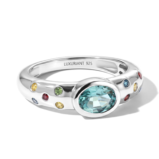 LUXURIANT AA blauer Zirkon und mehrfarbiger Labor Diamant Ring, 925 Silber rhodiniert - 1,36 ct.