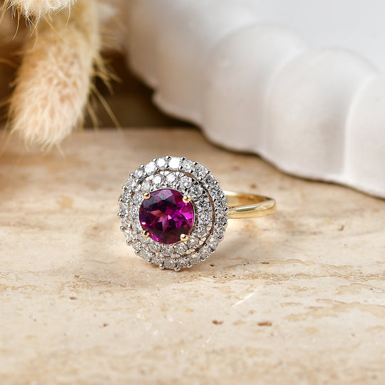 LUXURIANT  (10-16 Werktage Lieferzeit)  2,27 ct. AAA Radiant Ember Granat und Labor Diamant Ring in 417 Gold