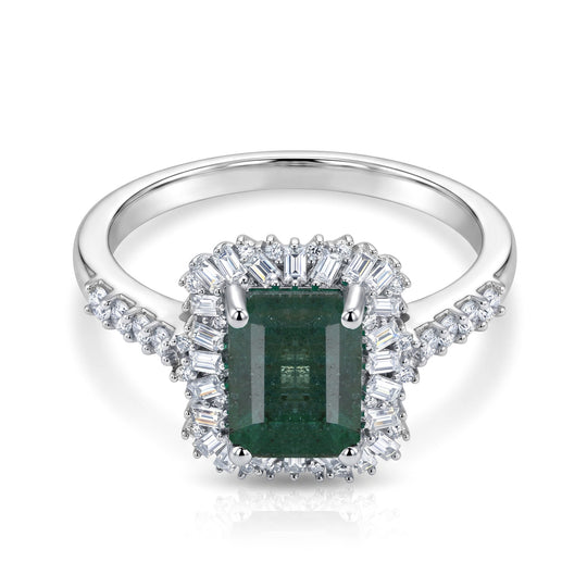 D'Joy AA Smaragd, Moissanit Ring 925 Silber Rhodiniert (Größe 20.00) ca. 1,93 ct
