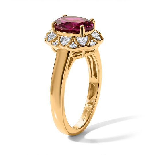 LUXURIANT - AAA Lab Grown Rubin, Weißer Zirkon Ring 925 Silber 750 Gelbgold vermeil (Größe 20.00) ca. 2,86 ct