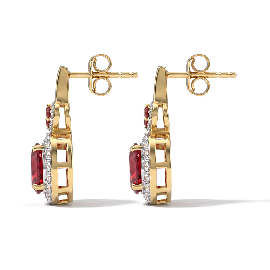 LUXURIANT DIAMOND - AAA Lab Grown Rubin, Mosambik Granat Ohrringe 925 Silber Gold ca. 4,33 ct.