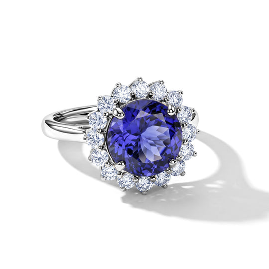 Rhapsody AAAA Tansanit, Weißer Diamant Ring 950 Platin (Größe 17.00)   (10-16 Werktage Lieferzeit) ca. 4,97 ct