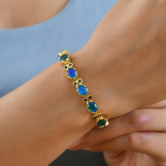 D'Joy Pfau Quarz Triplette, Iolit Armband ca. 20 cm 925 Silber 750 Gelbgold vermeil ca. 21,30 ct.