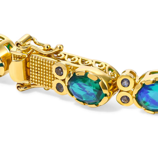 D'Joy Pfau Quarz Triplette, Iolit Armband ca. 20 cm 925 Silber 750 Gelbgold vermeil ca. 21,30 ct.