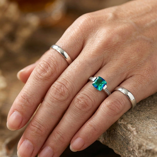 EVER TRUE Pfau Quarz Triplette, Weißer Zirkon Ring 950 Kupfer (Größe 17.00) ca. 1,08 ct