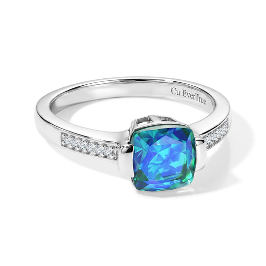 EVER TRUE Pfau Quarz Triplette, Weißer Zirkon Ring 950 Kupfer (Größe 17.00) ca. 1,08 ct