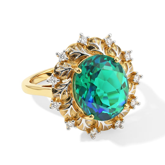 D'Joy Pfau Quarz Triplette, Weißer Zirkon Ring 925 Silber Rhodiniert und 750 Gelbgold Vermeil (Größe 21.00) ca. 5,43 ct