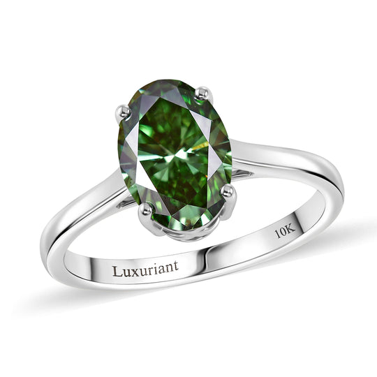 LUXURIANT  (10-16 Werktage Lieferzeit)  2 ct. VS-EF grüner Labor Diamant Ring in 417 Weißgold