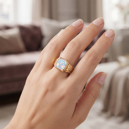 D'Joy AA Natürlicher, äthiopischer Welo Opal Ring 925 Silber 750 Gelbgold vermeil (Größe 21.00) ca. 1,46 ct
