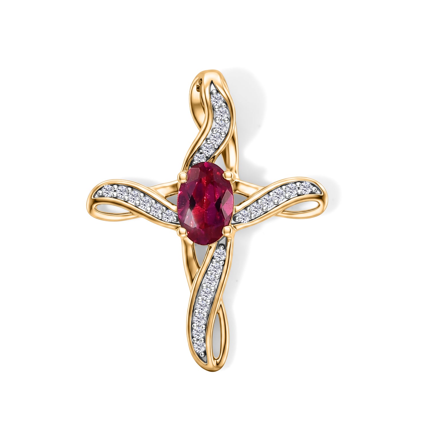 LUXURIANT - AAA Lab Grown Rubin, Weißer Zirkon Anhänger 925 Silber Gold ca. 0,83 ct.