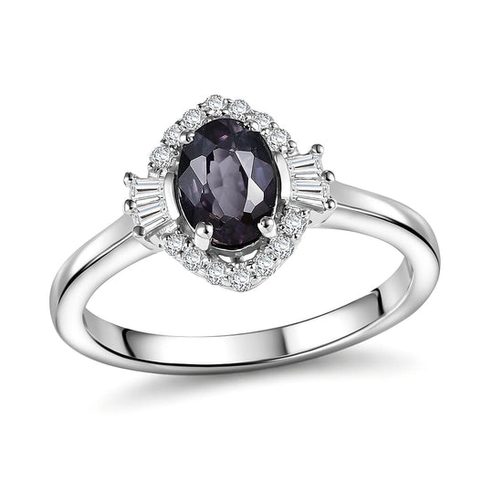 D'Joy AA Platin-Spinell, Moissanit AGI zertifiziert Ring 925 Silber Rhodiniert (Größe 19.00) ca. 1,21 ct