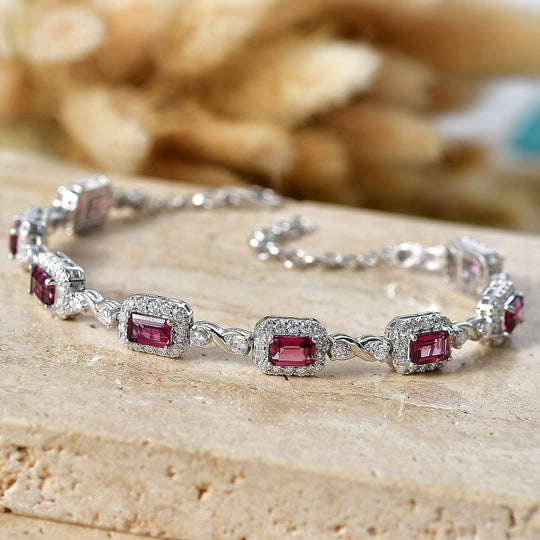 D'Joy AA Farbwechsel Granat, Moissanit AGI zertifiziert Armband ca. 18.5 cm 925 Silber Rhodiniert ca. 8,33 ct.