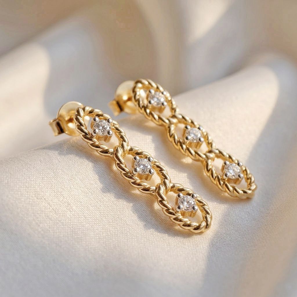 LUXURIANT SGL zertifizierte SI-GH Labor Diamant Trilogie Ohrringe, 925 Silber 750 Gelbgold Vermeil - 0,25 ct.