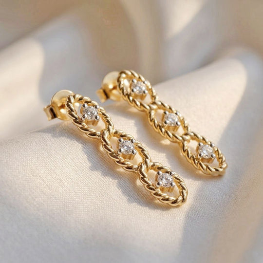 LUXURIANT SGL zertifizierte SI-GH Labor Diamant Trilogie Ohrringe, 925 Silber 750 Gelbgold Vermeil - 0,25 ct.