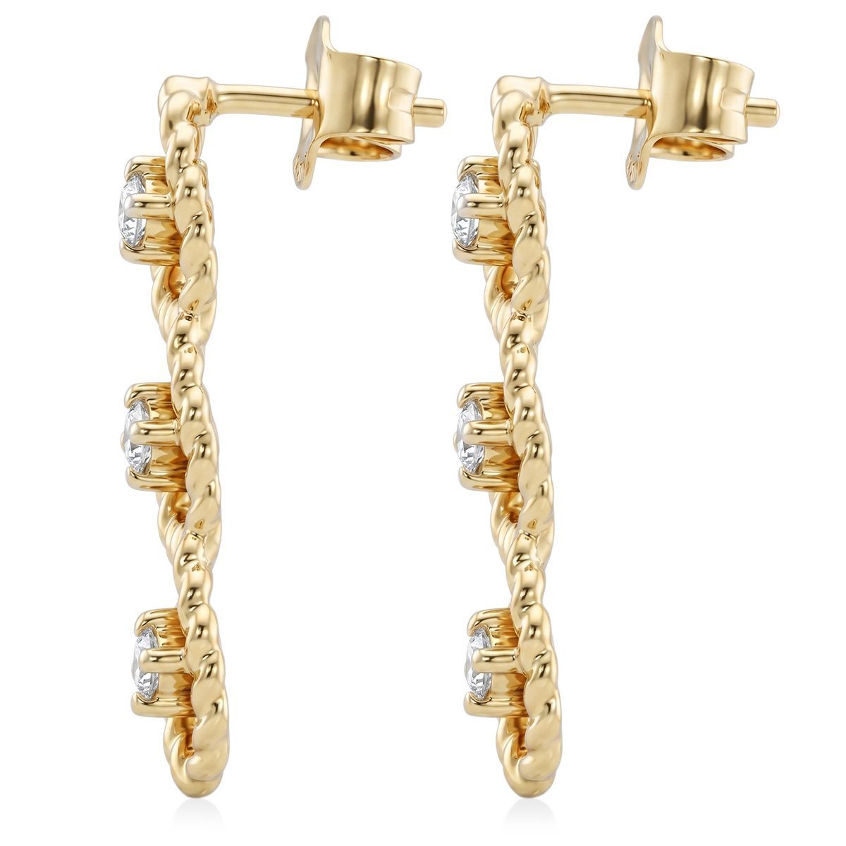 LUXURIANT SGL zertifizierte SI-GH Labor Diamant Trilogie Ohrringe, 925 Silber 750 Gelbgold Vermeil - 0,25 ct.