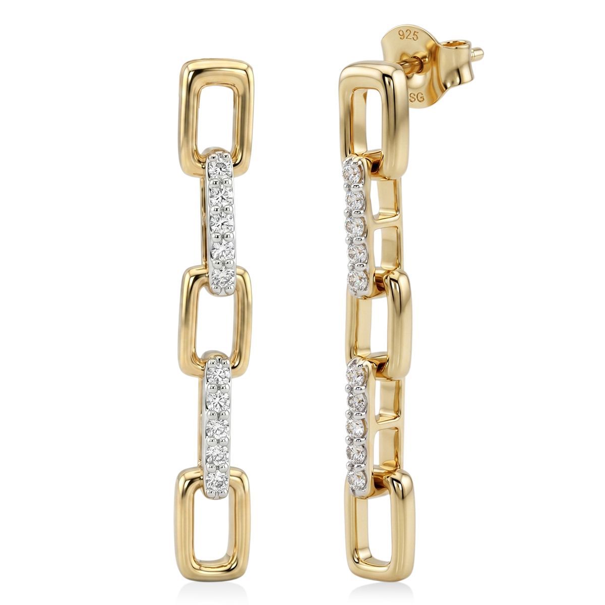 LUXURIANT SGL zertifizierte SI-GH Labor Diamant Ohrringe, 925 Silber 750 Gelbgold Vermeil - 0,26 ct.