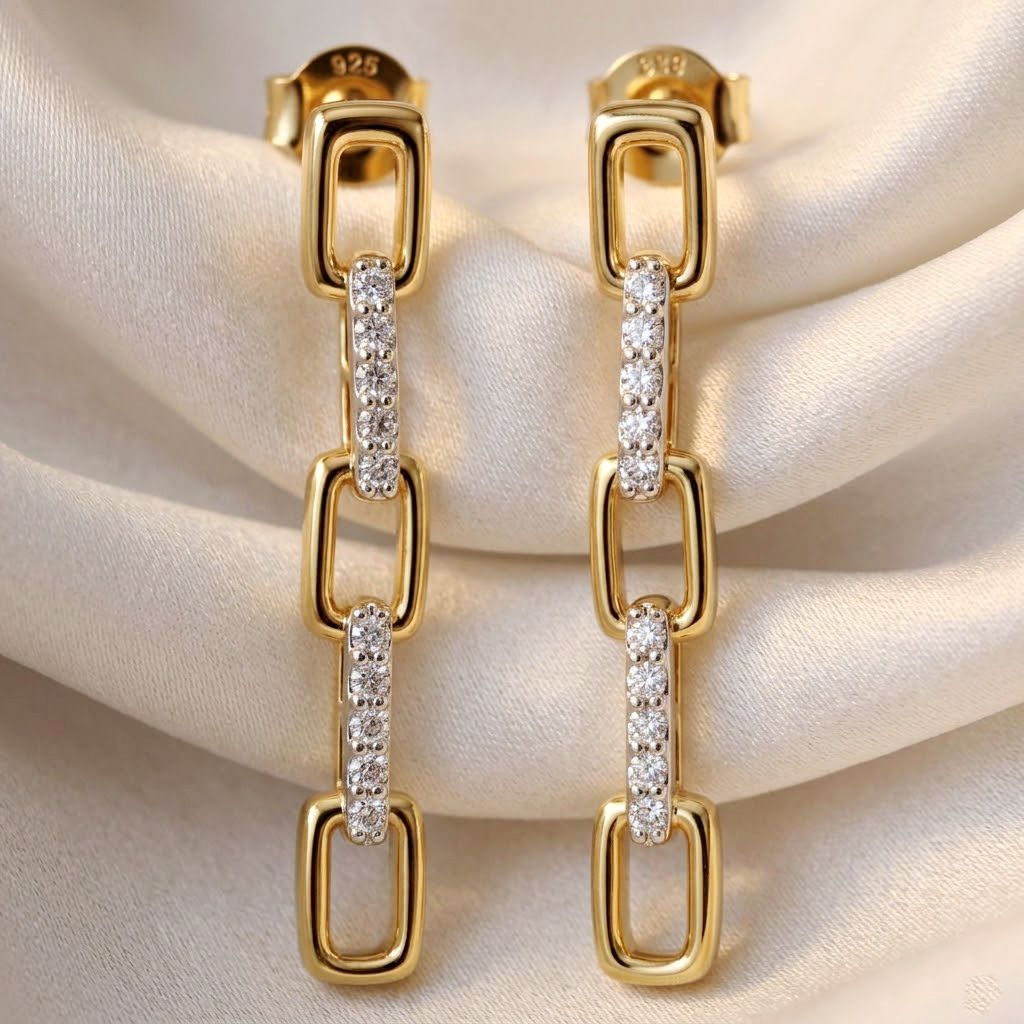 LUXURIANT SGL zertifizierte SI-GH Labor Diamant Ohrringe, 925 Silber 750 Gelbgold Vermeil - 0,26 ct.